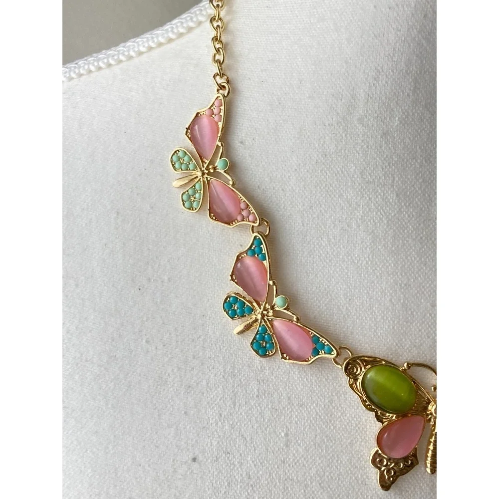 Natasha Butterfly Collar Necklace Pastel Enamel Cabochon Fairy Spring Whimsical - Picture 3 of 9